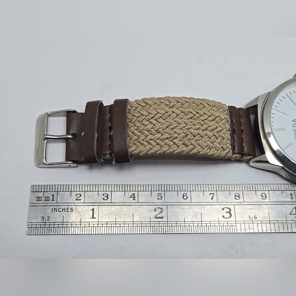 Mens Breda Silver Tone Watch On Woven Band White Dial New Battery - Picture 8 of 9